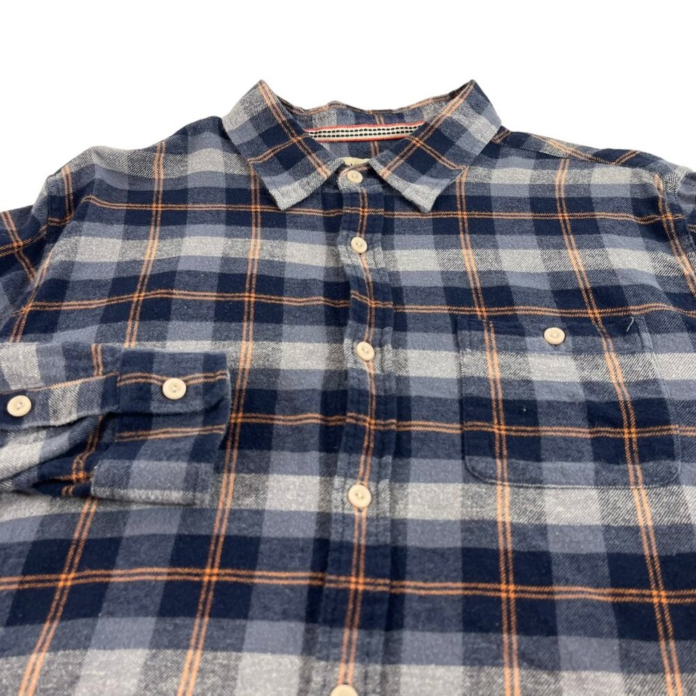 The Normal Brand Plaid Button Front Shirt Mens L Blue Checks Cotton Pocket